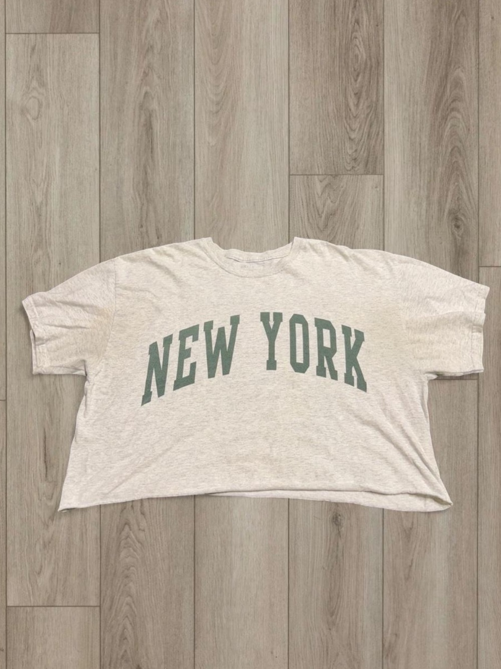 Brandy Melville Cream Tee with Green "NEW YORK" Graphic